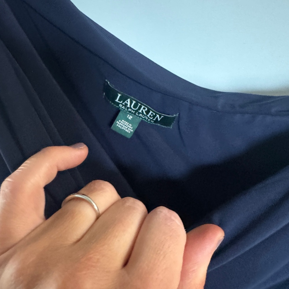 Ralph Lauren Navy One-Shoulder Draped Gown - Picture 5 of 5